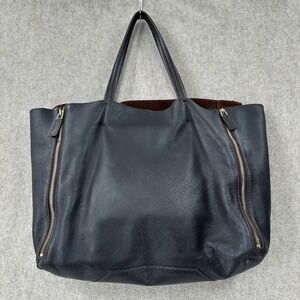 La Moda Horizontal Zip Gusset Tote Bag‎ Large Shopper Black Pebbled Leather